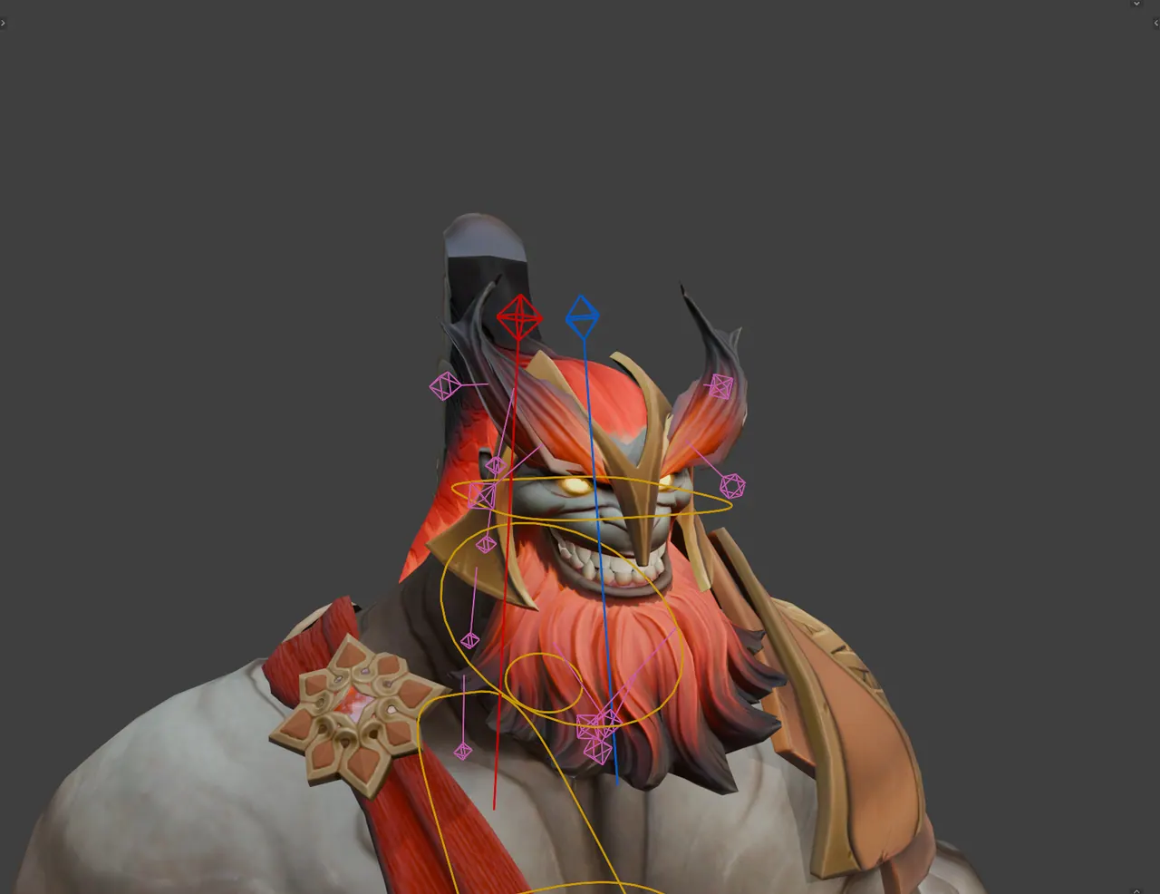 Head, beard and brows